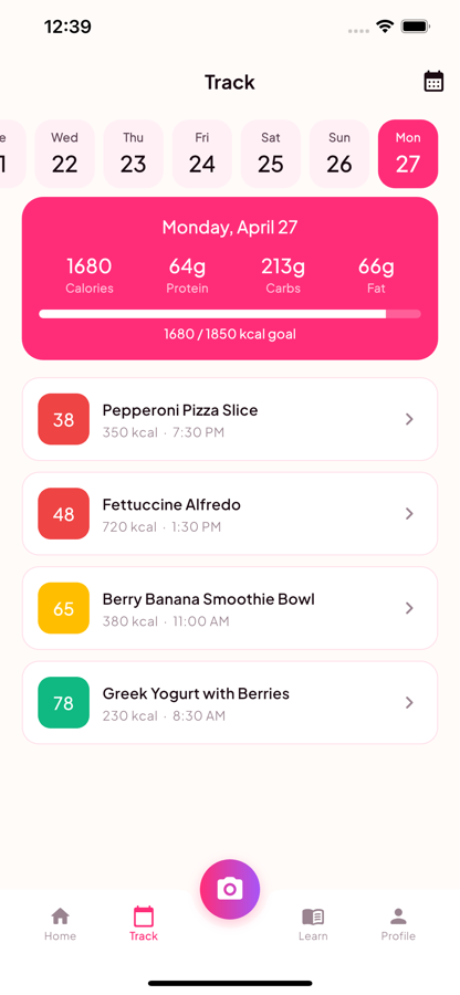 Daily tracking screen